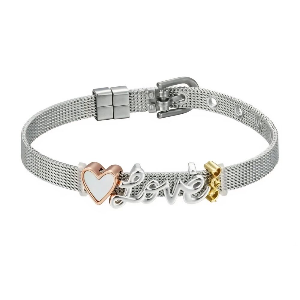 Believe By Brilliance Stainless Steel Buckle Love Slidable‎ Charm Bracelet